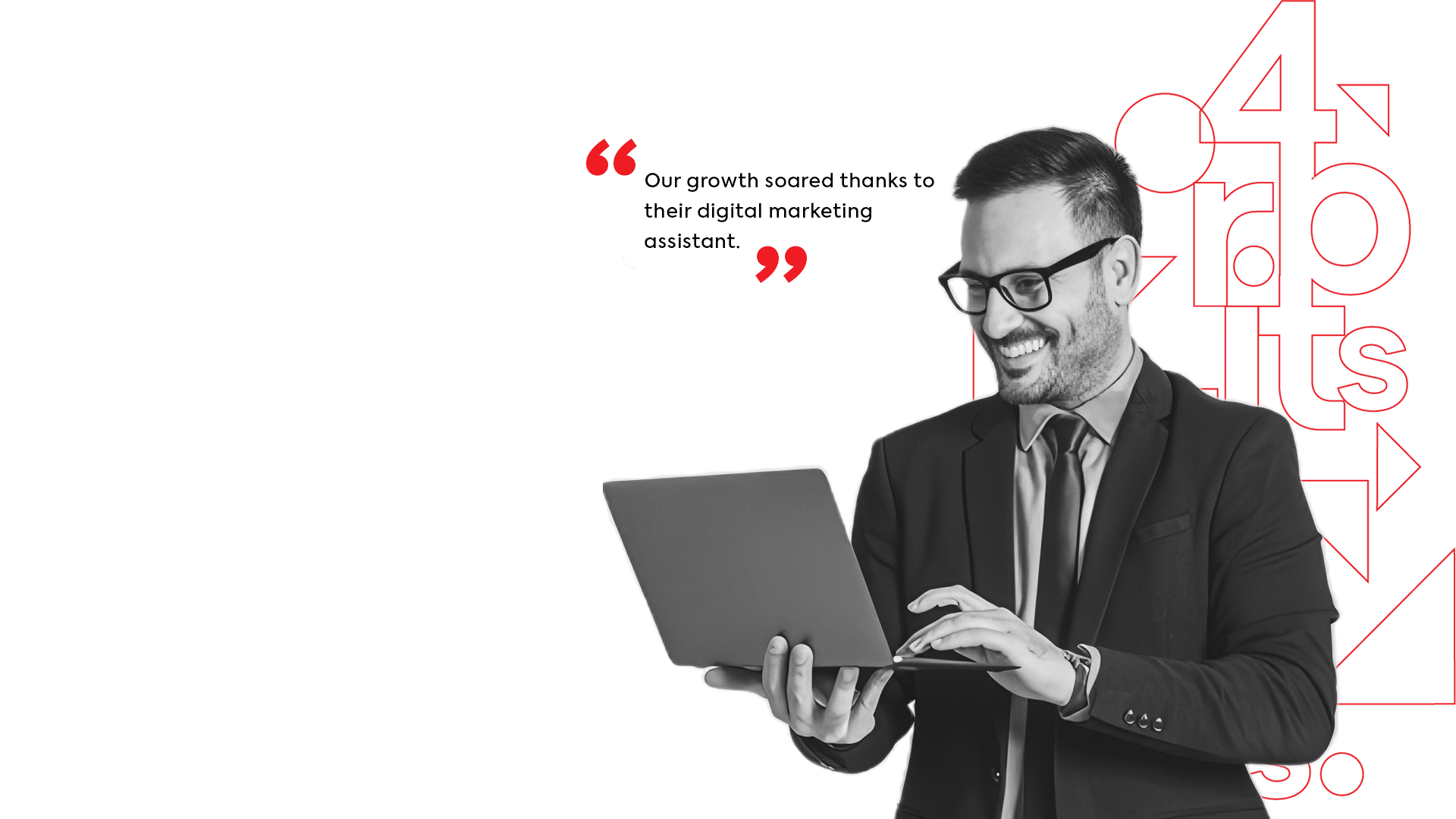 Professional with laptop and speech bubble.